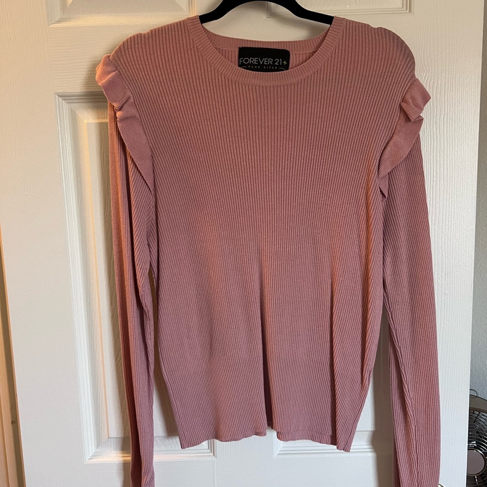 Forever 21 Pink Ruffled Long Sleeve Blouse